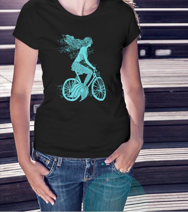 Mermaid On A Bike Ocean Ride Aqua Vision T-Shirt