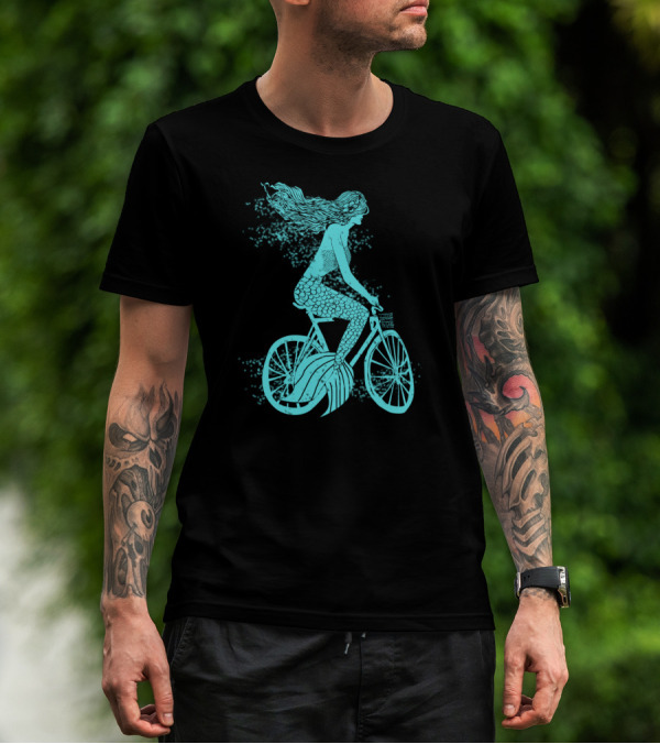 Mermaid On A Bike Ocean Ride Aqua Vision T-Shirt