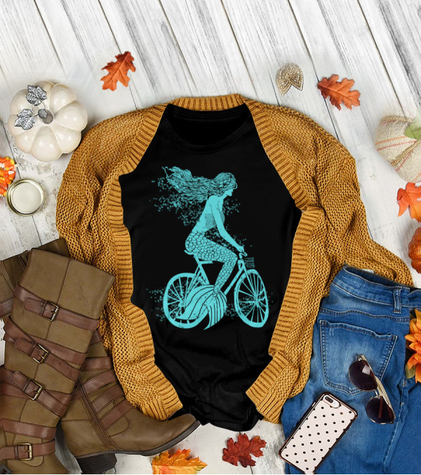 Mermaid On A Bike Ocean Ride Aqua Vision T-Shirt
