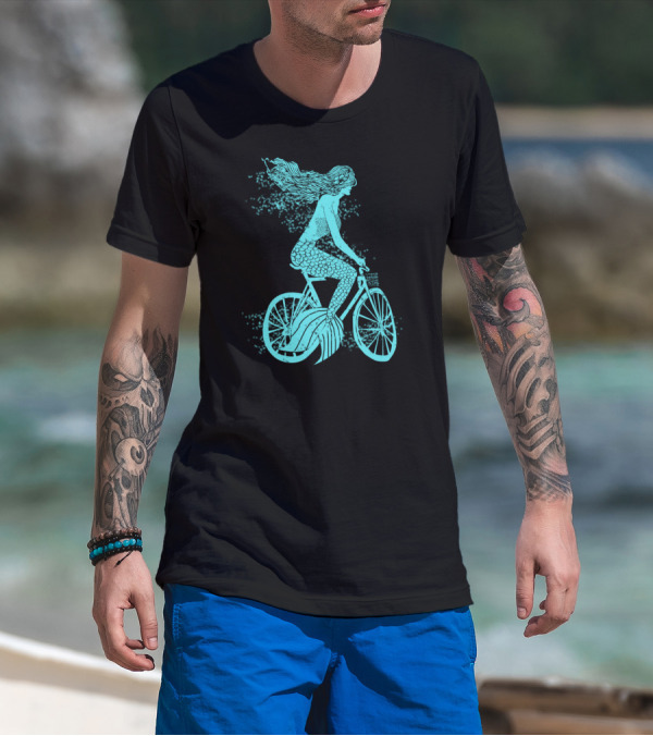 Mermaid On A Bike Ocean Ride Aqua Vision T-Shirt