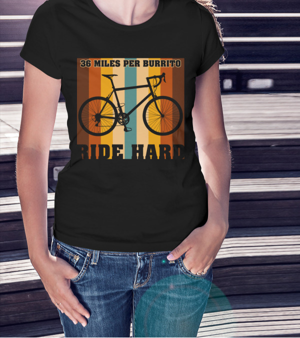 36 Miles Per Burrito Ride Hard Striped Bicycle T-Shirt