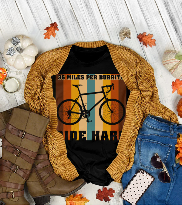 36 Miles Per Burrito Ride Hard Striped Bicycle T-Shirt
