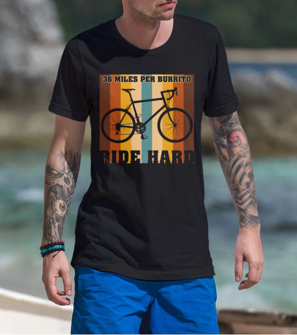 36 Miles Per Burrito Ride Hard Striped Bicycle T-Shirt