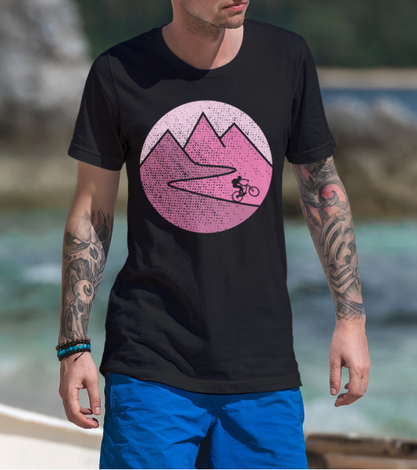 Mountain Bike Cycling Scenic Adventure In Pink Mountains T-Shirt