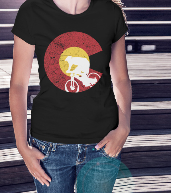 Colorado Mountain Biking Silhouette With State Flag T-Shirt