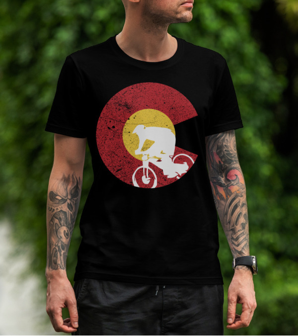Colorado Mountain Biking Silhouette With State Flag T-Shirt