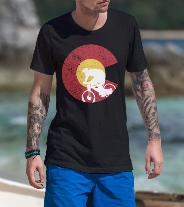 Colorado Mountain Biking Silhouette With State Flag T-Shirt