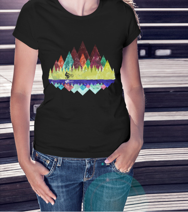 MTB Aqua Trails Mountain Biking Through Colorful Forest Reflections T-Shirt