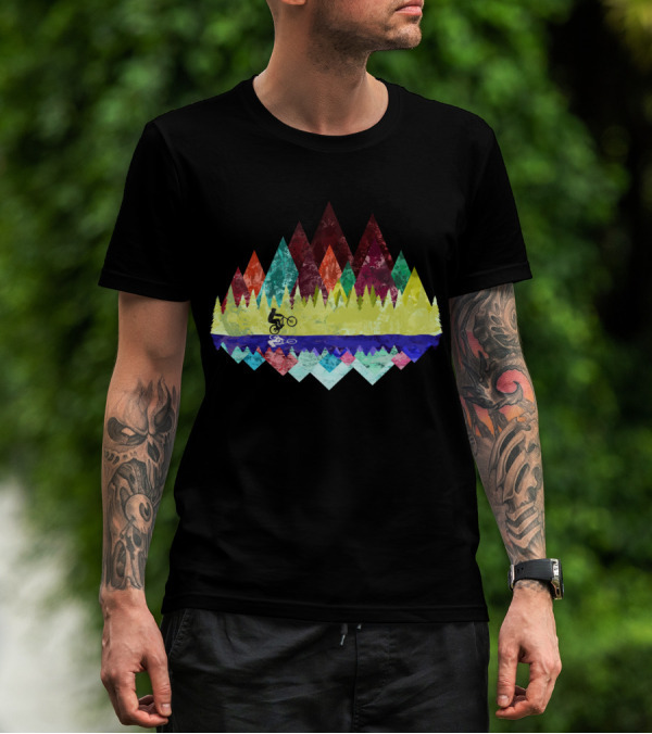 MTB Aqua Trails Mountain Biking Through Colorful Forest Reflections T-Shirt