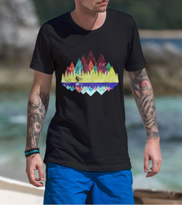 MTB Aqua Trails Mountain Biking Through Colorful Forest Reflections T-Shirt