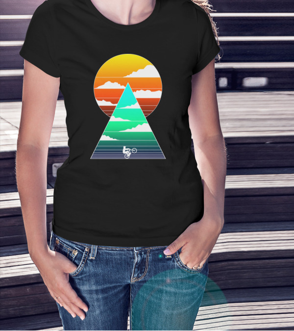 Sunset Mountain Biking Adventure In Geometric T-Shirt