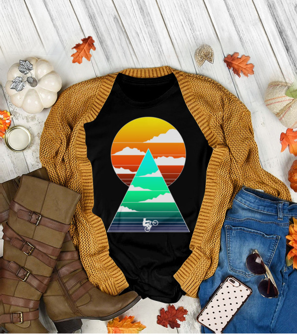 Sunset Mountain Biking Adventure In Geometric T-Shirt