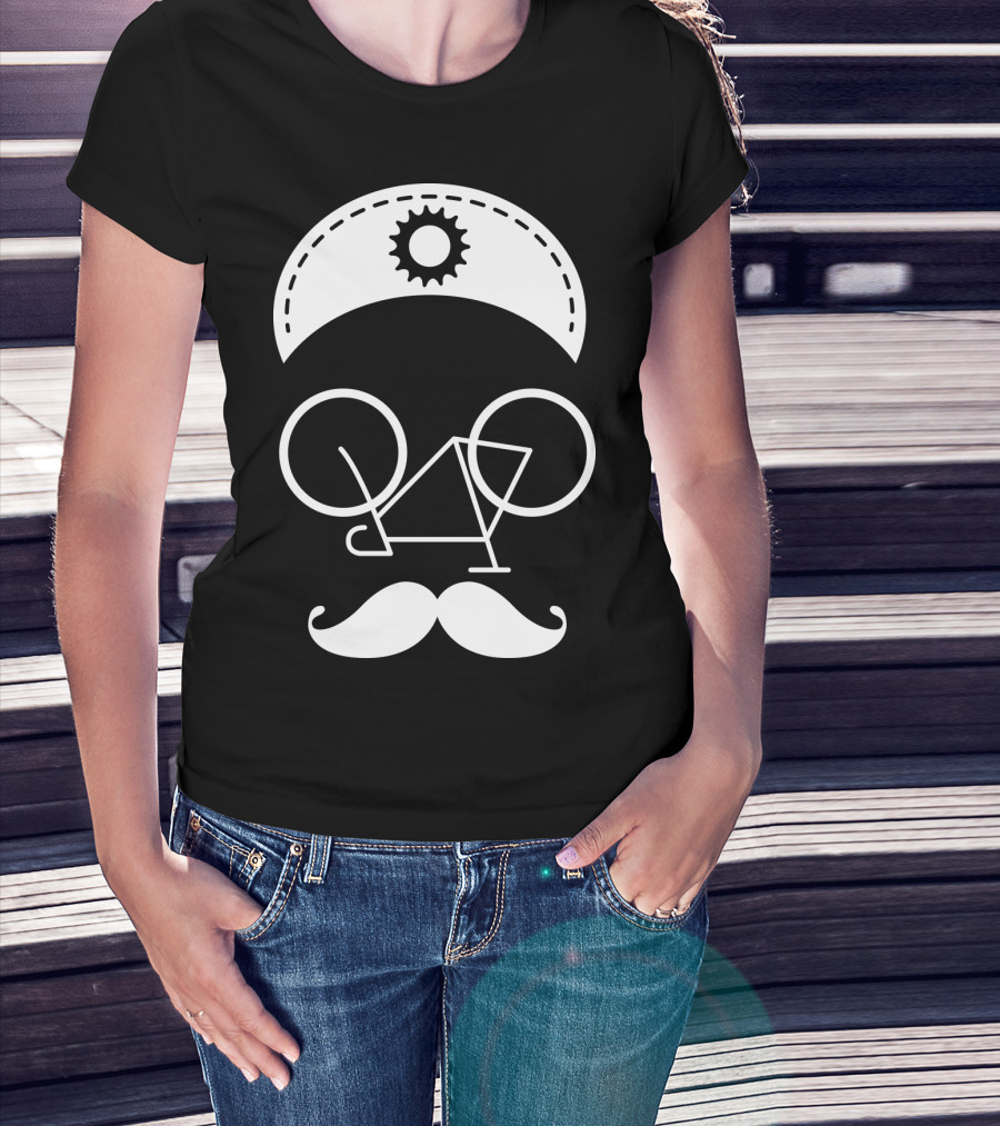 Bicycle Mustache Face Helmet Gear T-Shirt