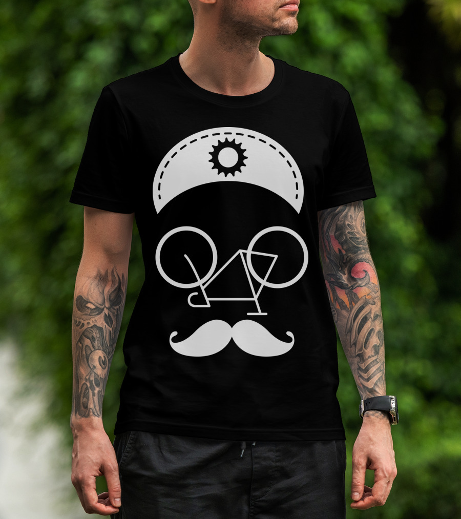 Bicycle Mustache Face Helmet Gear T-Shirt
