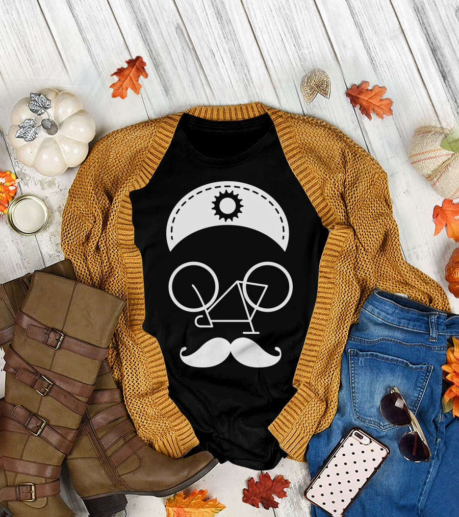 Bicycle Mustache Face Helmet Gear T-Shirt