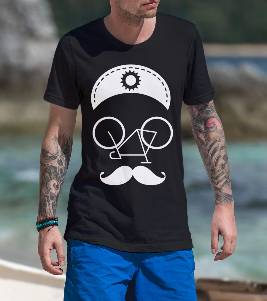 Bicycle Mustache Face Helmet Gear T-Shirt