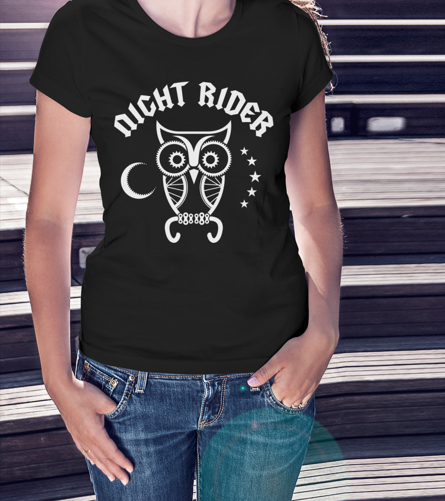 Night Rider Owl Gears And Stars Moon T-Shirt