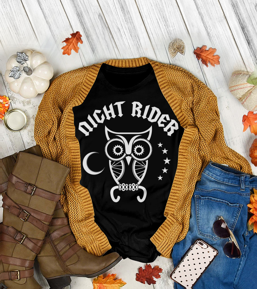 Night Rider Owl Gears And Stars Moon T-Shirt