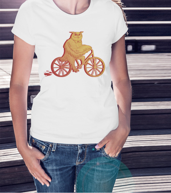 Owl Riding Bicycle With Orange Wheels T-Shirt