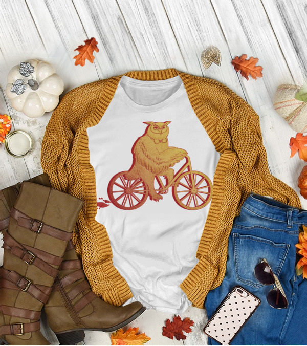 Owl Riding Bicycle With Orange Wheels T-Shirt