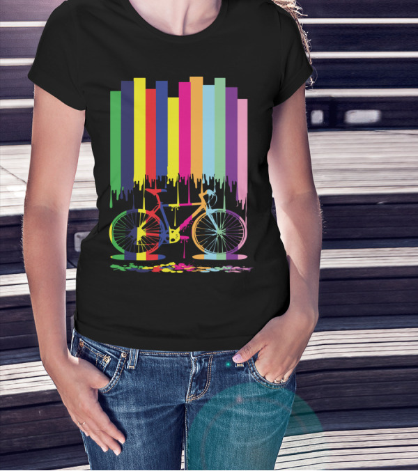 Rainbow Bicycle Dripping Paint Stripes T-Shirt