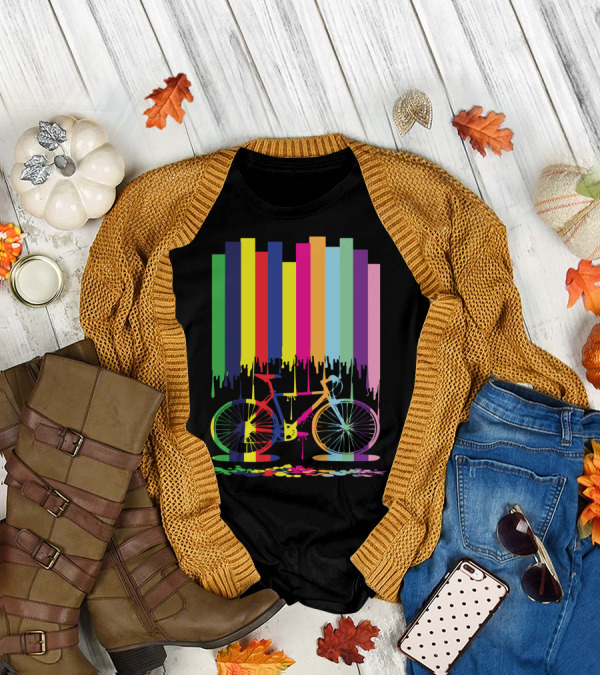 Rainbow Bicycle Dripping Paint Stripes T-Shirt