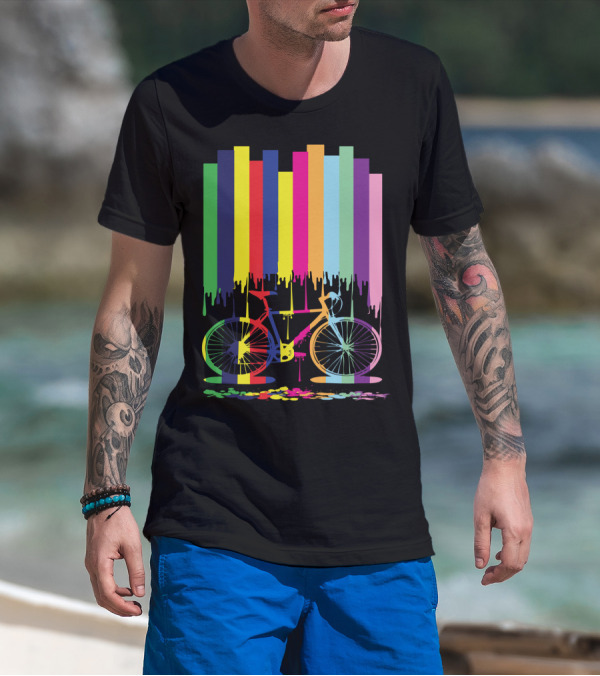 Rainbow Bicycle Dripping Paint Stripes T-Shirt