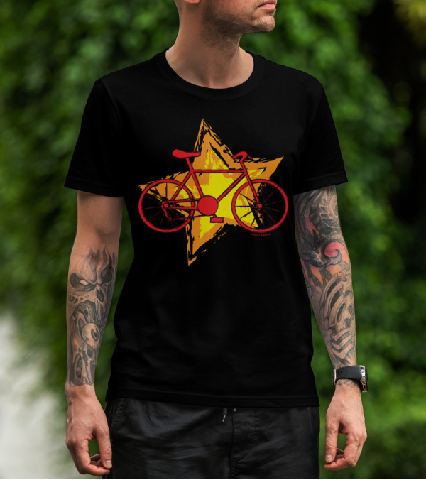 Red Bike On Yellow Star Background T-Shirt