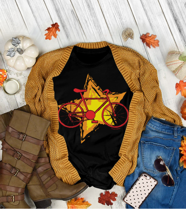 Red Bike On Yellow Star Background T-Shirt