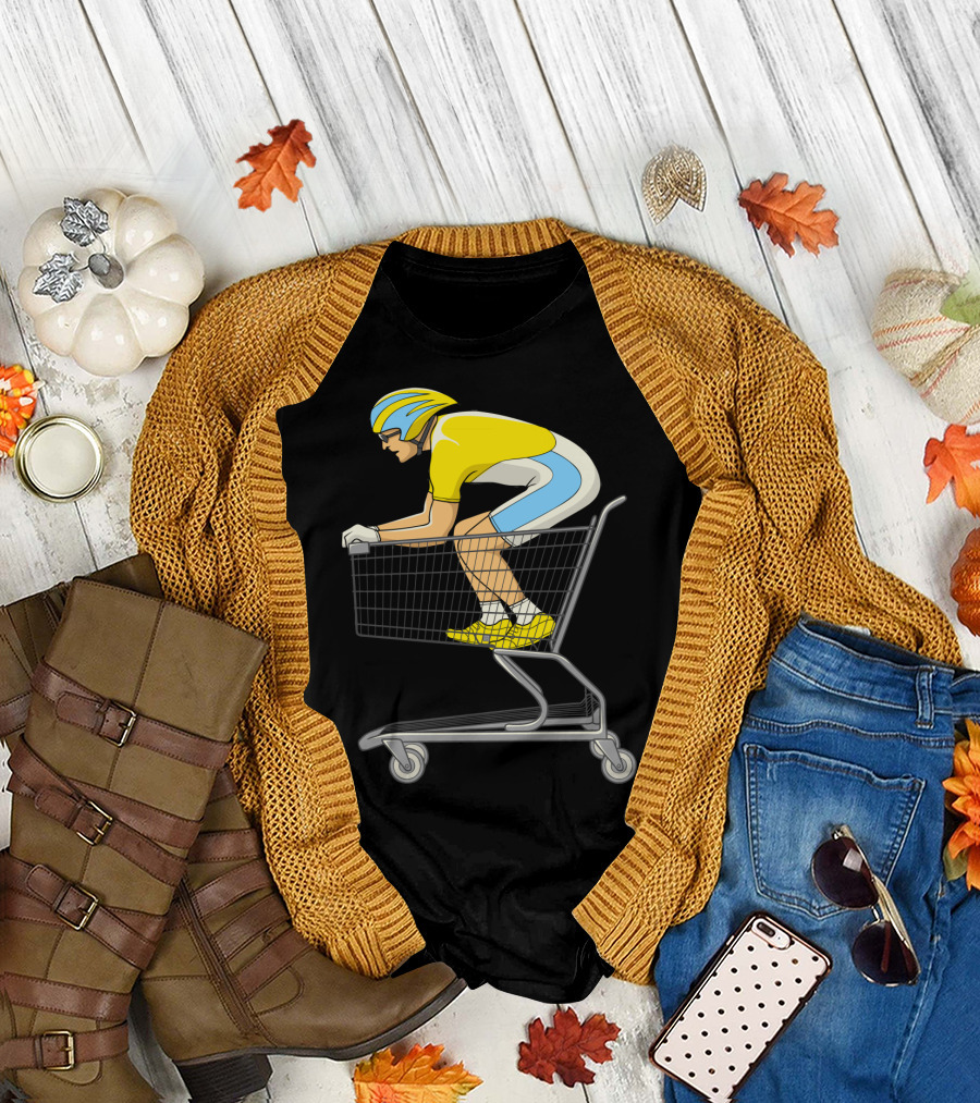 Retail Racer Cyclist in Shopping Cart T-Shirt