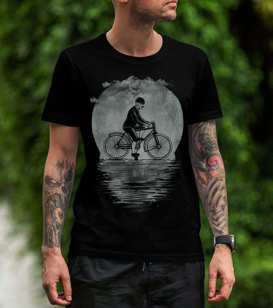 Ride Hard Or Die Young Bicycle Rider Reflecting On Water Under Cloudy Sky T-Shirt