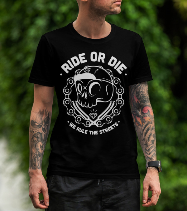 Ride Or Die Skull With Cap And Chain We Rule The Streets Diamond T-Shirt
