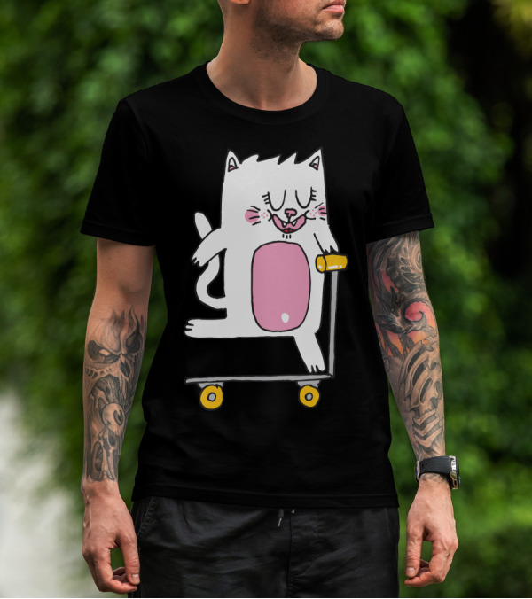 Riding The Scooter With Happy White Cat T-Shirt