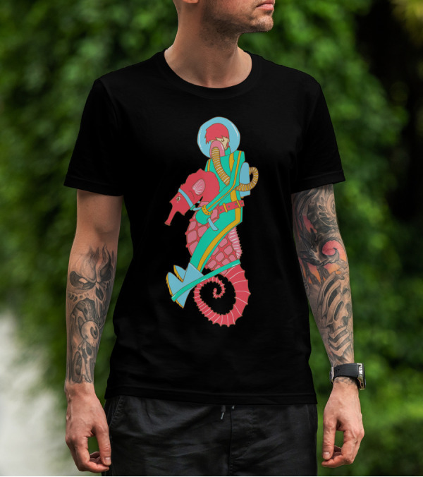 Riding The Seahorse Aqua Spacesuit Adventure T-Shirt