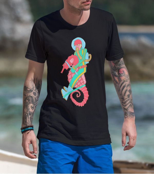 Riding The Seahorse Aqua Spacesuit Adventure T-Shirt