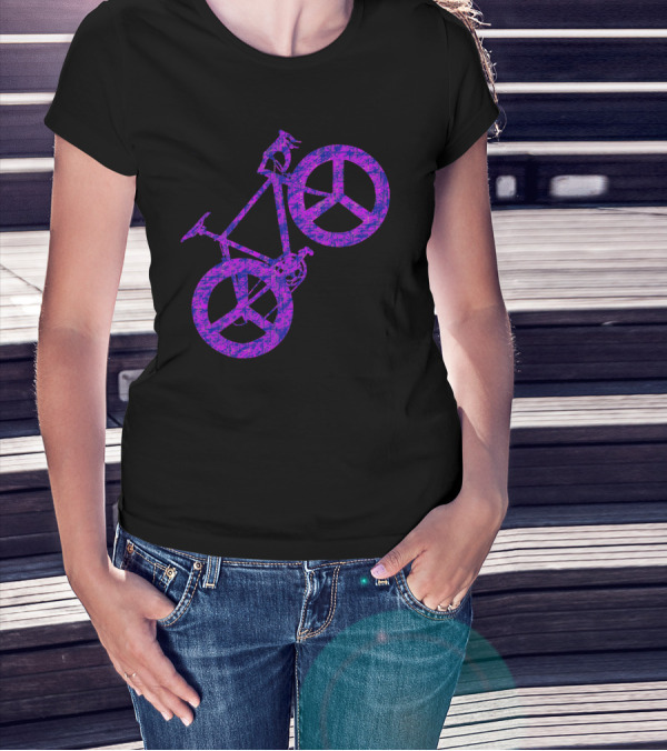 Purple Bicycle Peace Symbol Wheels T-Shirt