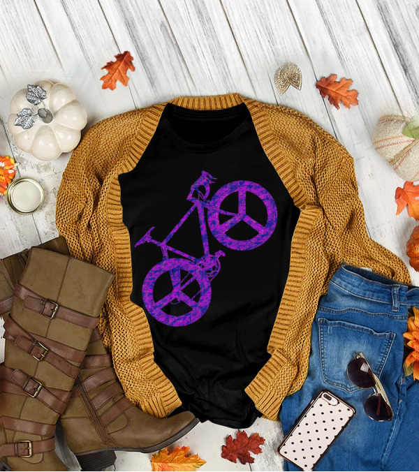 Purple Bicycle Peace Symbol Wheels T-Shirt