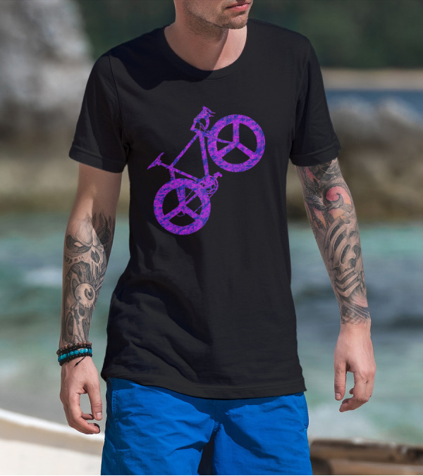 Purple Bicycle Peace Symbol Wheels T-Shirt