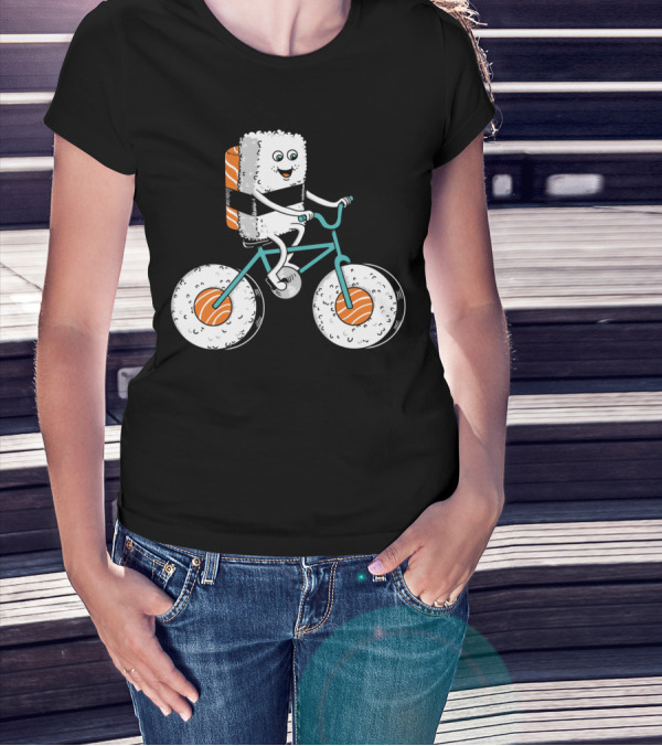 Sushi Roll On Bicycle With Sashimi Wheels T-Shirt