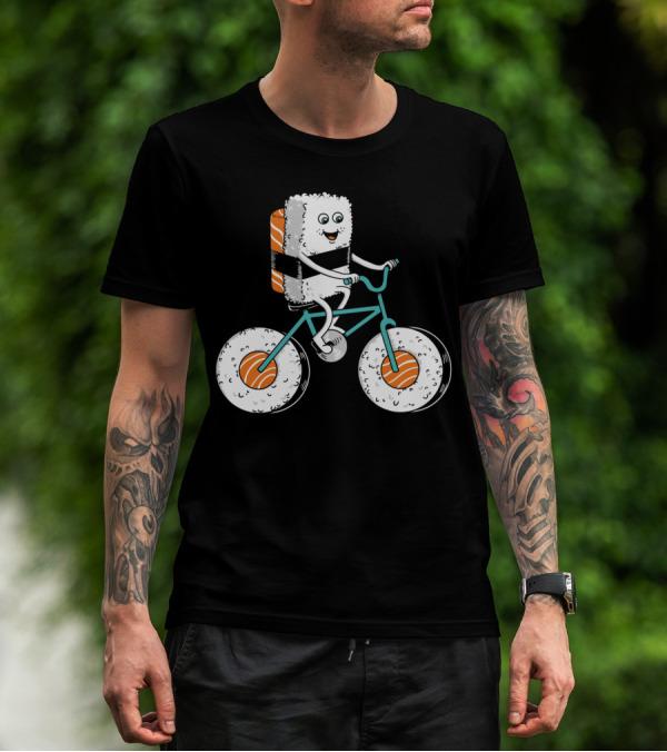 Sushi Roll On Bicycle With Sashimi Wheels T-Shirt
