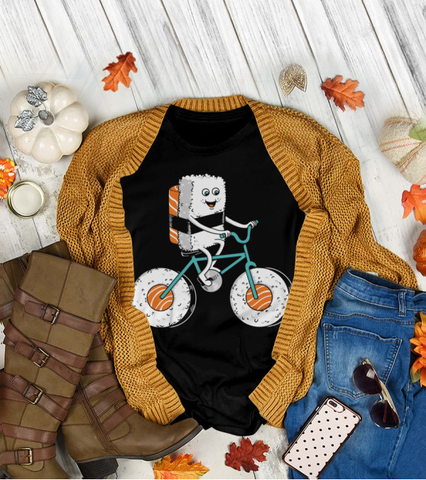 Sushi Roll On Bicycle With Sashimi Wheels T-Shirt
