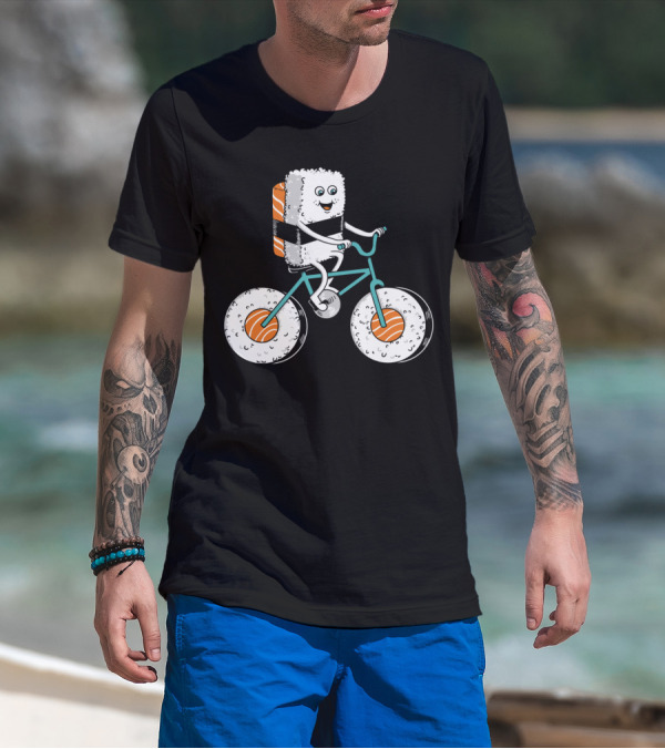 Sushi Roll On Bicycle With Sashimi Wheels T-Shirt
