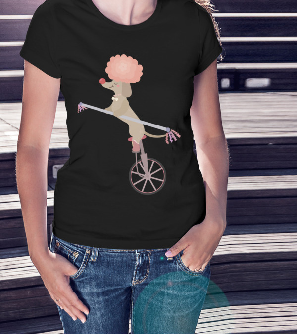 Unicycle Dog With Clown Wig And Red Nose Balancing On Wheel T-Shirt