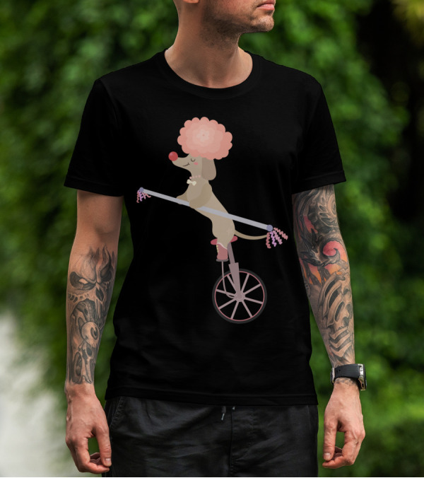 Unicycle Dog With Clown Wig And Red Nose Balancing On Wheel T-Shirt