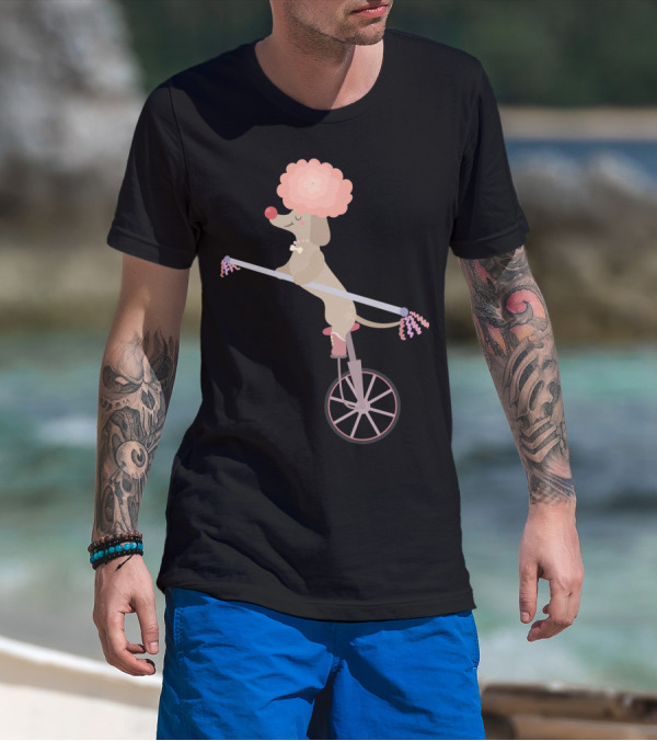 Unicycle Dog With Clown Wig And Red Nose Balancing On Wheel T-Shirt