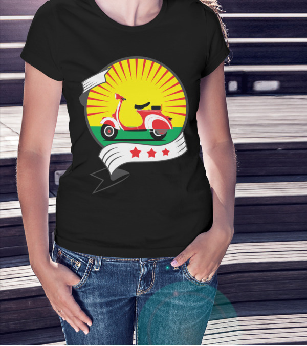 Vintage Red Scooter Sunburst Three Star Emblem T-Shirt