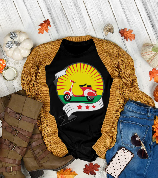 Vintage Red Scooter Sunburst Three Star Emblem T-Shirt
