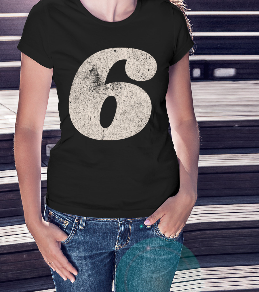 Vintagestyle Number 6 Distressed Retro Look T-Shirt