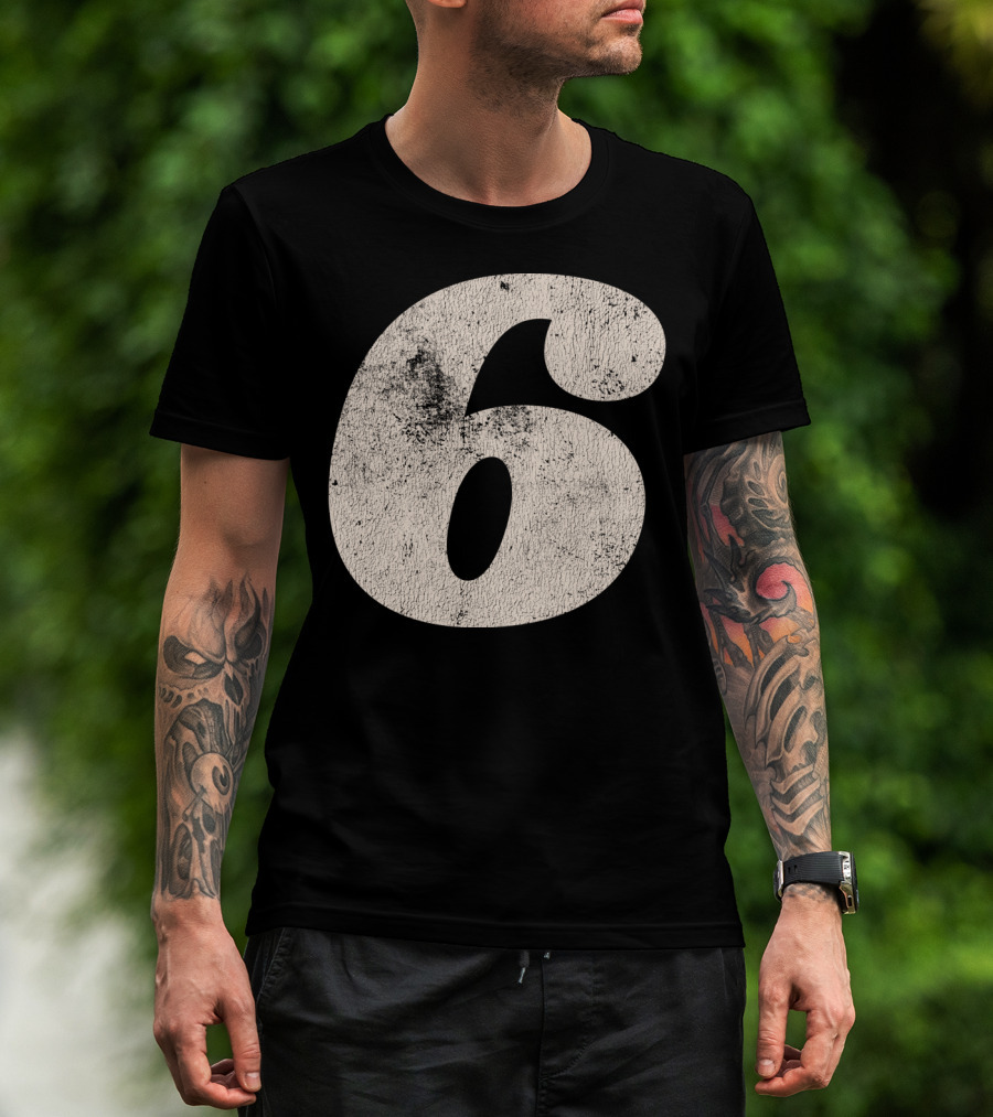 Vintagestyle Number 6 Distressed Retro Look T-Shirt
