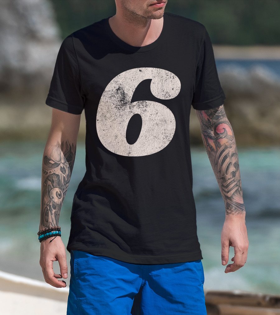 Vintagestyle Number 6 Distressed Retro Look T-Shirt